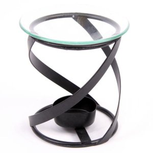 Classic Black Metal Ribbon Burner with glass dish